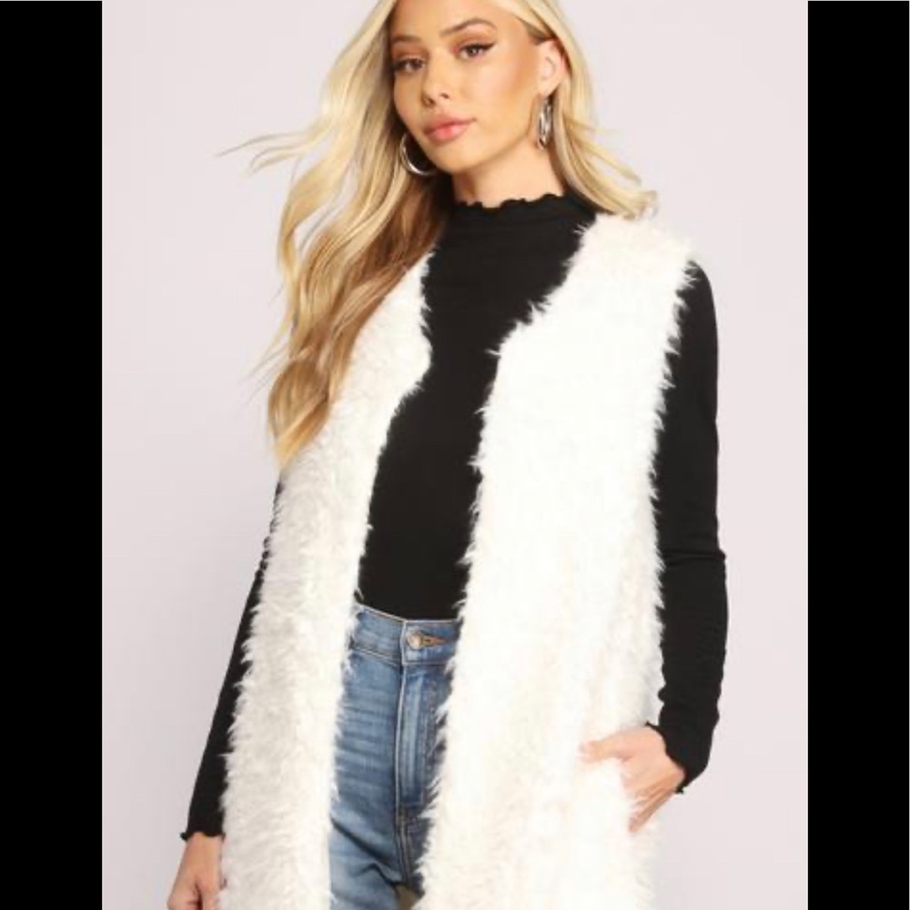 White faux fur vest